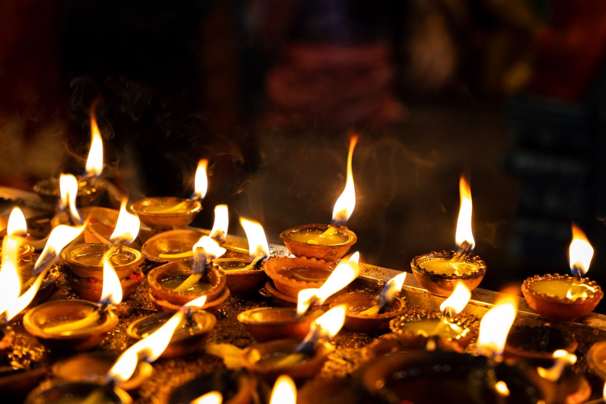 Temple festival oil lamps